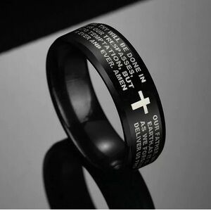 Stainless Steel Jesus Cross Prayer Ring sz 8